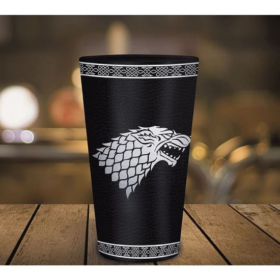 Sklenice Game of Thrones - Stark Logo, černá