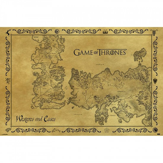Plakát Game of Thrones - mapa Westerosu a Essosu Antik