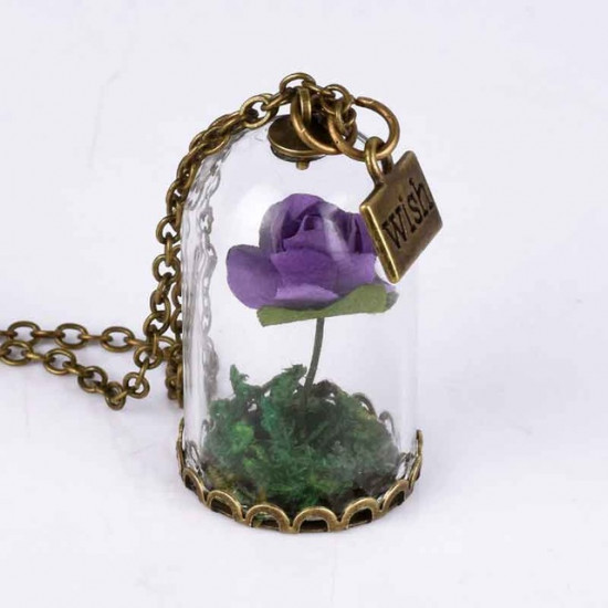 Řetízek Kráska a zvíře- fialová růže