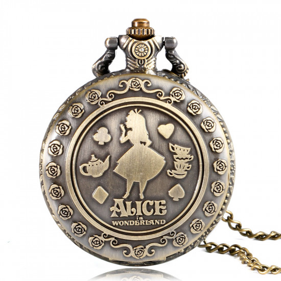 Kapesní hodinky - Alenka v říši divů (Alice in Wonderland) bronzové