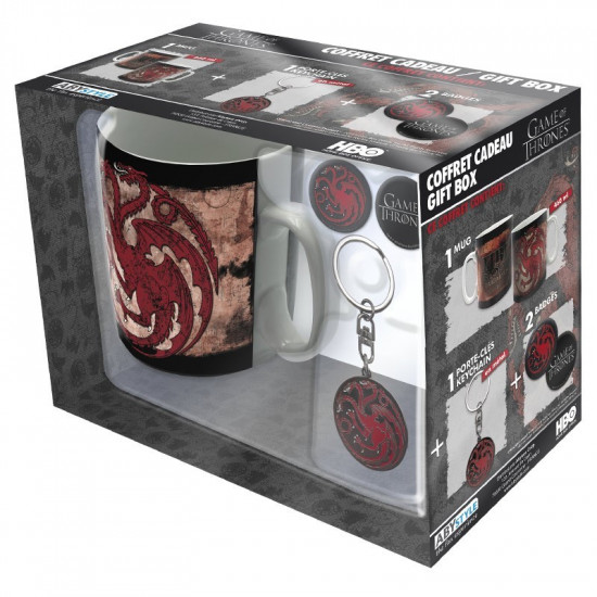 Set Game of Thrones (Hra o trůny) - hrnek, klíčenka, odznaky - Targaryen